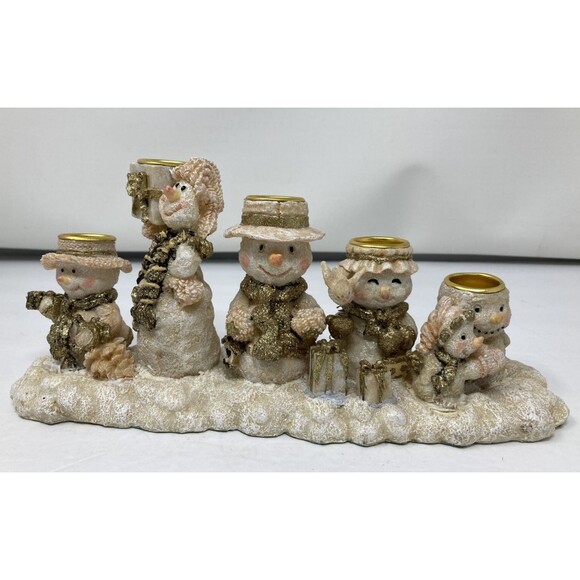CH Snowman Family Christmas Candle Holder Holiday Resin 5 Snowmen Figures - Picture 1 of 12